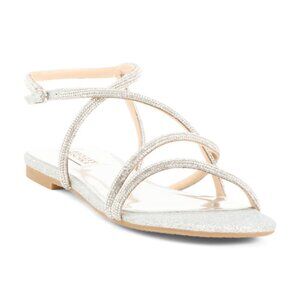 NEW  BADGLEY MISCHKA Ivie Embellished Flat Sandals silver 563mn